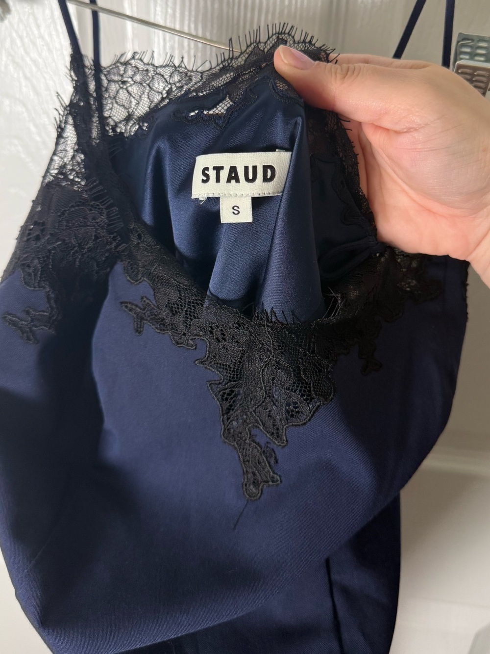 Staud Nadia Lace Trim Midi Dress in Navy S - Picture 10 of 10